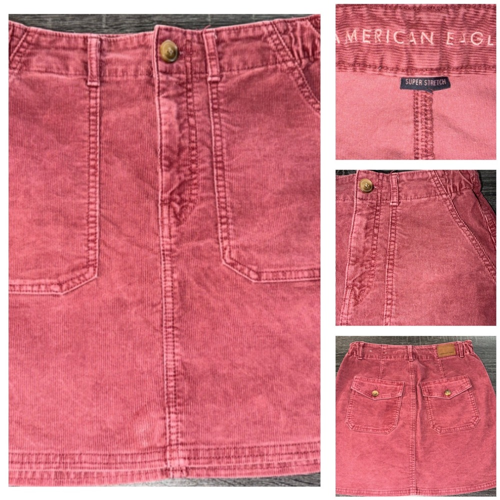 American Eagle Corduroy Mini Skirt Super Stretch A-Line Skater 90s Style Size 2 - Picture 1 of 8
